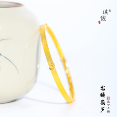 璞佐强保色24K亮金拉丝龙鳞葫芦手镯复古简约百搭福禄镯子手环女