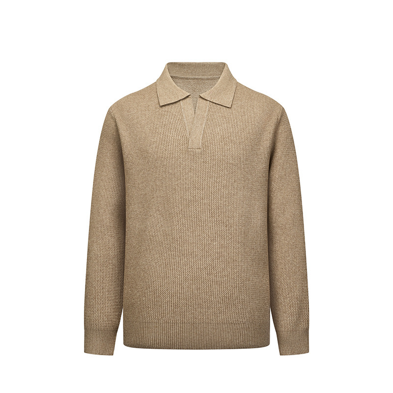 Explosiones transfronterizas de tamaño europeo tamaño grande polo collar V camiseta de punto suéter hombre viejo dinero viento gaviota fábrica de collar al por mayor