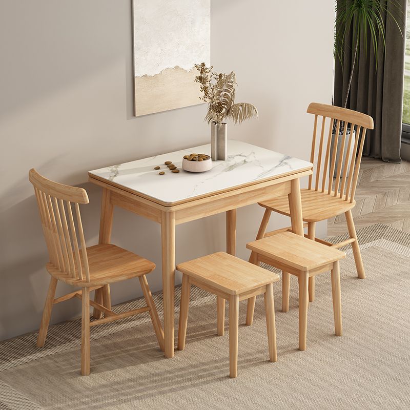 Folding Dining Table for Small Apartments, Modern Simple Retractable Rectangular Nordic Solid Wood Dining Table and Chair Combination Table