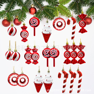 Cross-Border Christmas Decorations Pendants Christmas Balls Crutches Candy Ice Cream Donuts and Other Special-Shaped Ball Sets Pendants
