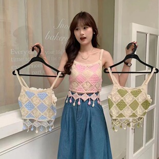 Hollow Design Sense Niche Crochet Slip Top Women's Summer New Sweet Fresh Short Knitted Vest Top