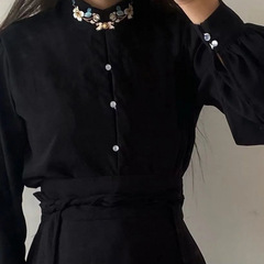 小众搭配马面裙长袖新中式国风盘扣衬衫复古秋冬打底上衣女士