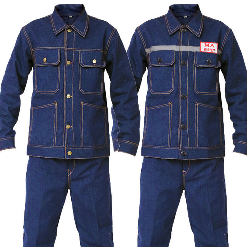 Denim Work Clothes Set, Tops and Pants, Anti-scalding Welding Clothes, Wear-resistant Auto Repair Clothes, Reflective Work Clothes under Coal Mine