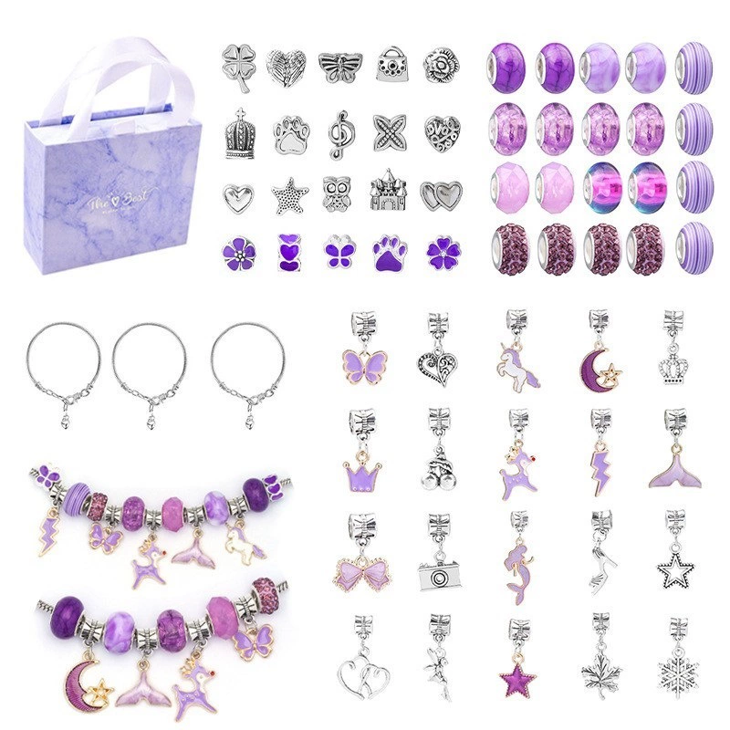 Purple set handmade, bead bracelet, gift box, Amazon