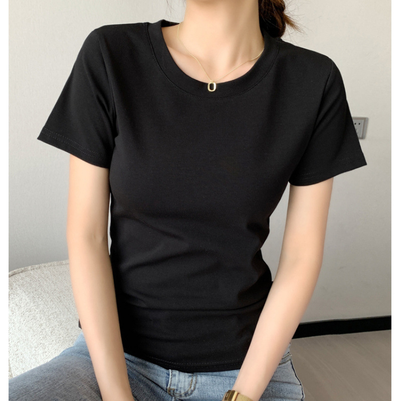 Summer short sleeve round neck solid color women's T-shirt inside and outside all-match simple loose casual trend ins new sports top Summer short sleeve round neck solid color women's T-shirt inside and outside all-match simple loose casual trend ins new sports top