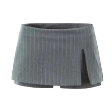 美式英伦风细条纹高腰半身裙2025春夏新款防走光A字短裙超短裙