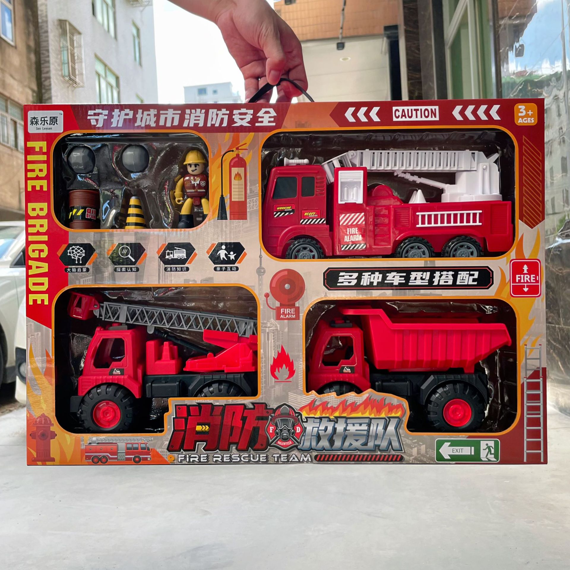 Deslizamiento DE LOS NIÑOS fuego escalera rociadores ingeniería vehículo modelo grande juguete traje caja regalo puesto al por mayor