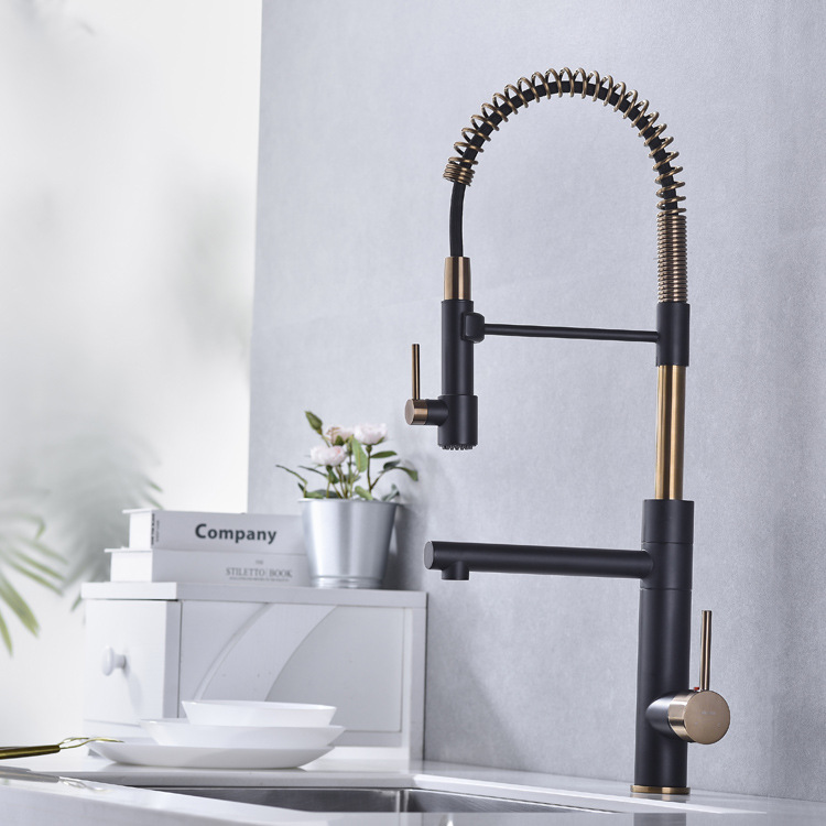 The contemporary all-copper cold and hot single handle island kitchen from Germany features a magnetic sink for washing vegetables, a pull-out flower shower, and a rotatable faucet undefined