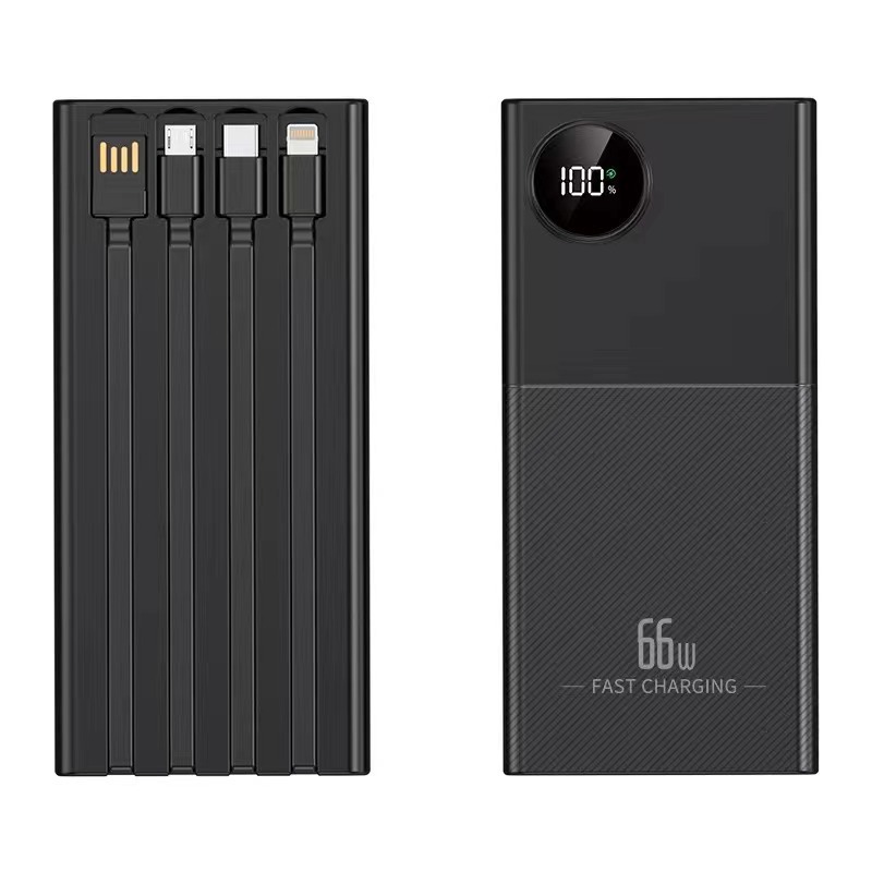 Pantalla digital con carga rápida portátil de cuatro cables de 20000 mAh fuente de alimentación móvil de gran capacidad 66W larga duración de la batería