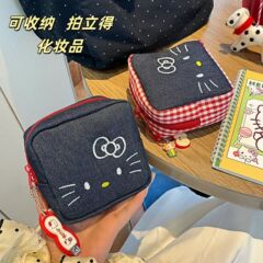 新しいオリジナル刺繍キティ小さな正方形バッグ化粧品バッグかわいい漫画おばさんタオルポラロイドカメラ収納袋