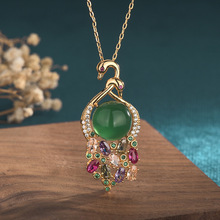 网红同款直播供货中国风宫廷配饰镶嵌天然玉髓碧玺天鹅锁骨项链女