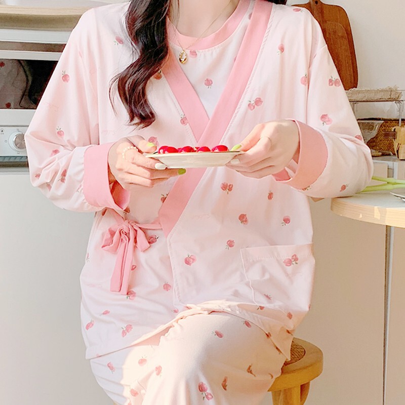 Three-piece confinement clothing spring and autumn summer thin postpartum lactation clothing outer wear pregnant women pajamas maternal confinement feeding