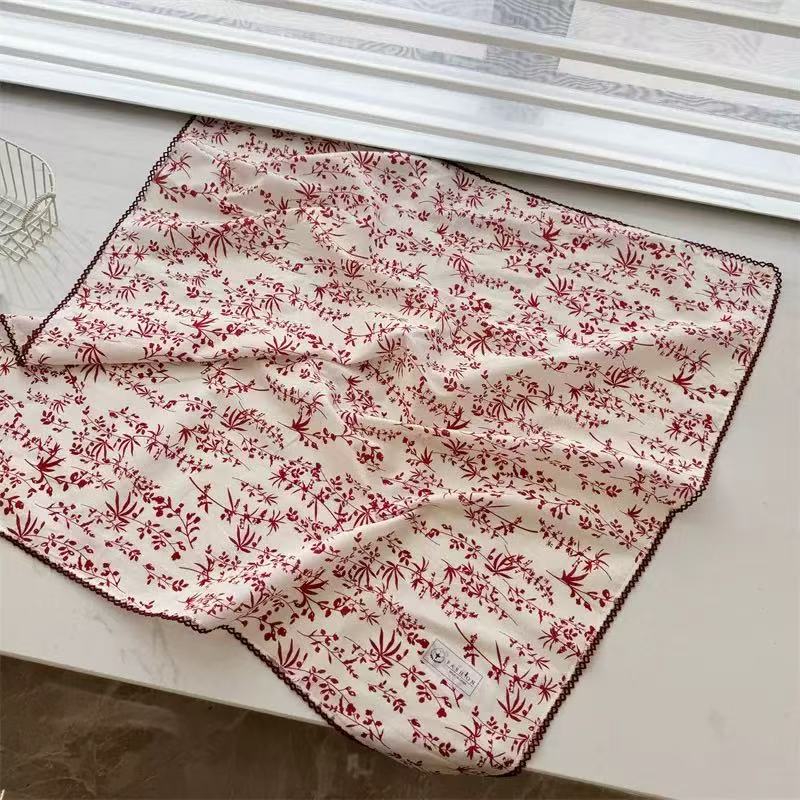 70 순수 코튼 스퀘어 스카프 여성 봄, 가을 복고풍 문학 스카프 통기성 패션 스카프 꽃 헤어 액세서리 따뜻한 서양식 스카프