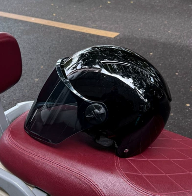 Motosiklet kaskı (dəbilqə), Safety Helmet, Half Helmet, Universal for All - black-brown-long-mirror