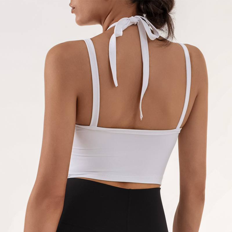 Comercio exterior europeo y americano deportes transfronterizos fitness tirantes mujer hueca con cojín para el pecho chaleco de yoga de secado rápido con cuello