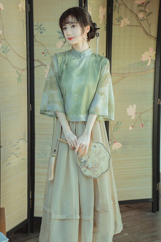 Tang-made Hanfu Women's Early Autumn Chinese-style Coat Button Cheongsam Improved Daily Wear Tang-style Top Antique Skirt suit