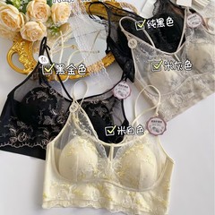 Large breasts show small beauty back embroidered lace French high-end ultra-thin rabbit ear cup fit breathable breast wrapping 6304