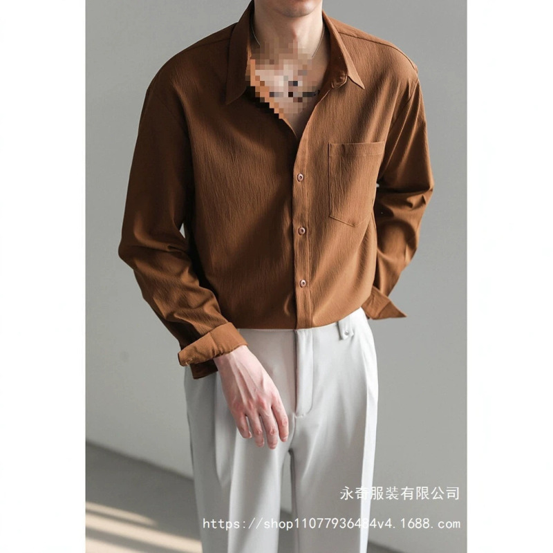 Lightly Mature Korean Style Trendy Handsome Long-Sleeved Shirt for Men, Loose Casual Wrinkle-Resistant Non-Iron Shirt for Spring Wholesale
