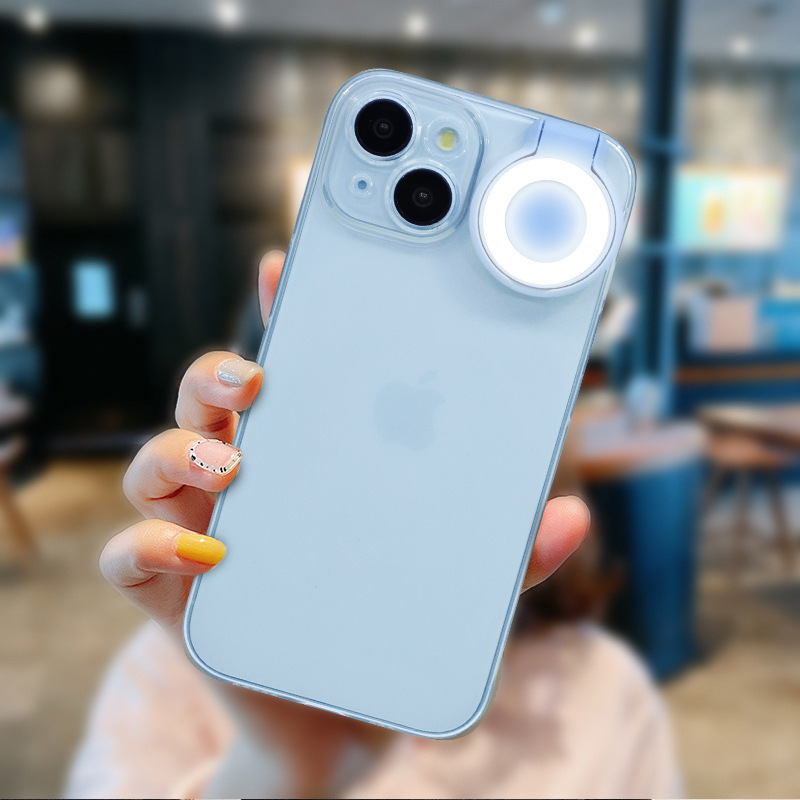 2025年新型16promaxフルカバー透明補光ライト付きスマホケース、Apple 17用美顔ライトソフトケース|undefined