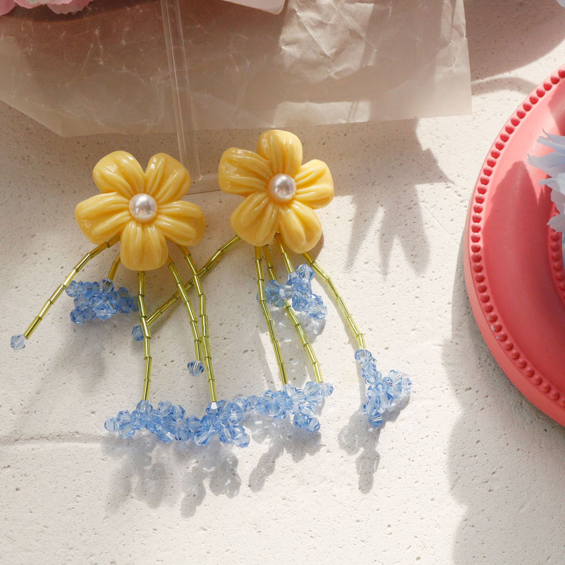 Genuine design blue yellow earrings