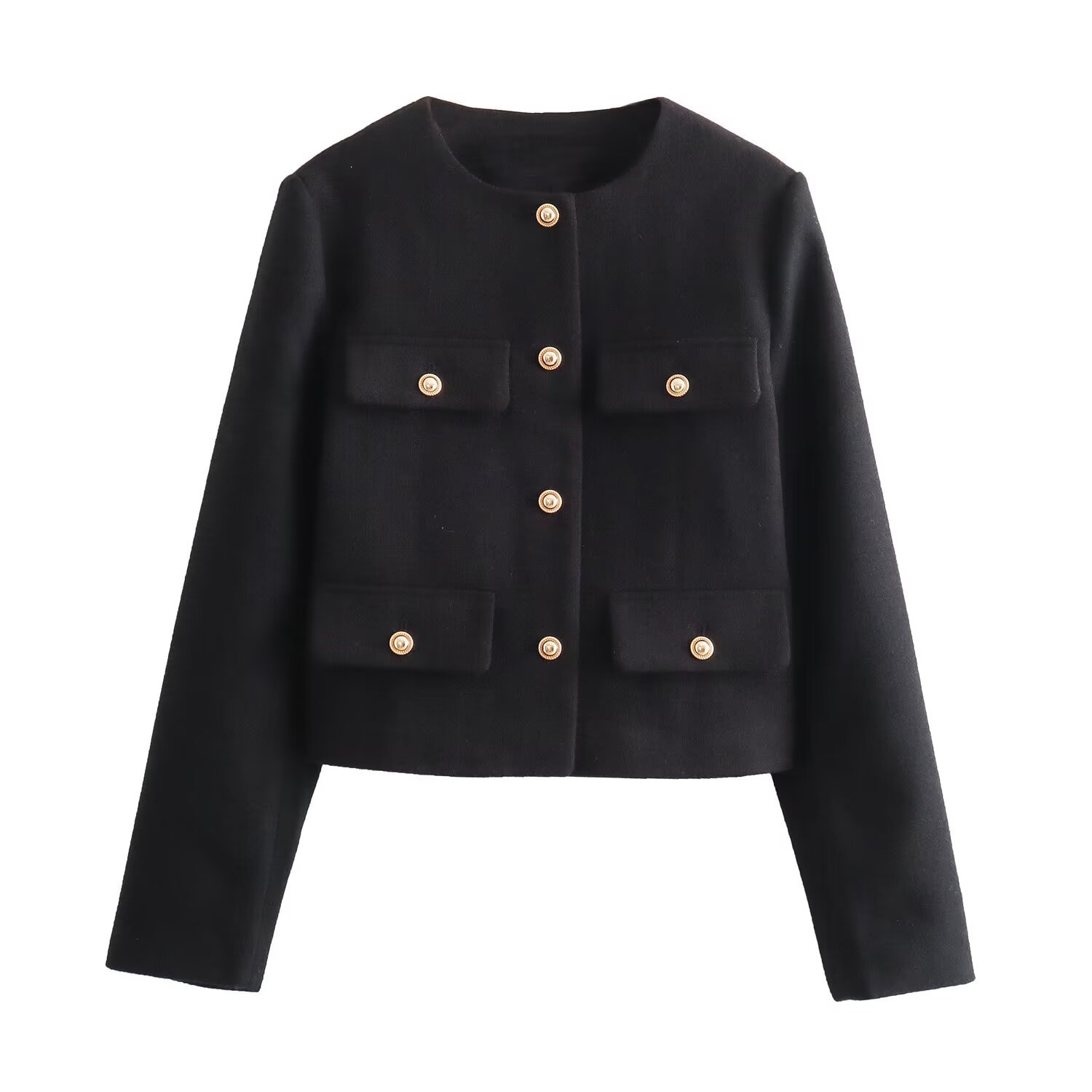 420g Weight Casual Jacket Outerwear Type Long Sleeve Sleeve Length Single Breasted Placket Type Regular Sleeve Sleeve Type Polyester Fabric Type Short Top Length Coat Tops Type Casual, Daily Occasion Round Neck Neckline Regular Fit Fit Type Solid Color Pattern Spring, Autumn Season Women's Gender Pocket Design Elegant, Streetwear Style Women's Elegant Streetwear Solid Color Pocket Single Breasted Coat Casual Jacket 24