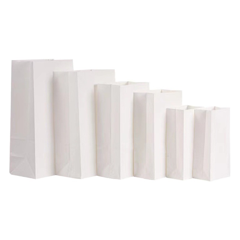 Bolsa de papel Kraft blanco Bolsa de papel Kraft bolsa de fondo cuadrado para hornear pan bolsa de envasado de alimentos para llevar bolsa de embalaje blanco piel de vaca