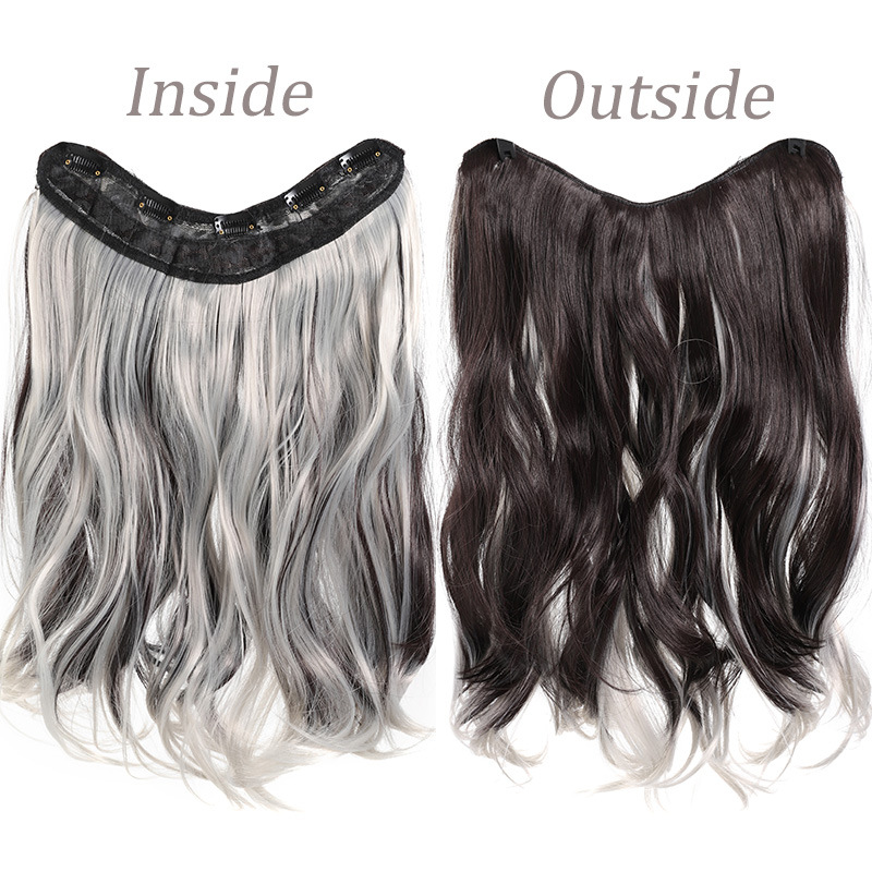 wig female V shaped hair extension one piece 5 card highlighting micro curly hair wig piece chemical fiber synthesis 48cm165g_voghion.com