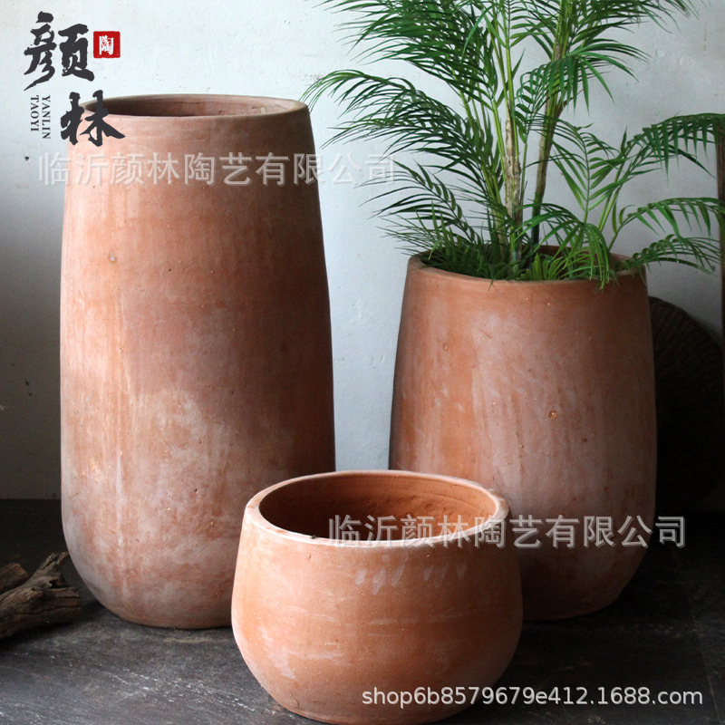 Pastoral ladrillo cerámica roja nueva tecnología de maceta abierta tierra de gran tamaño combinación de maceta paisaje jardinería maceta profunda lavabo