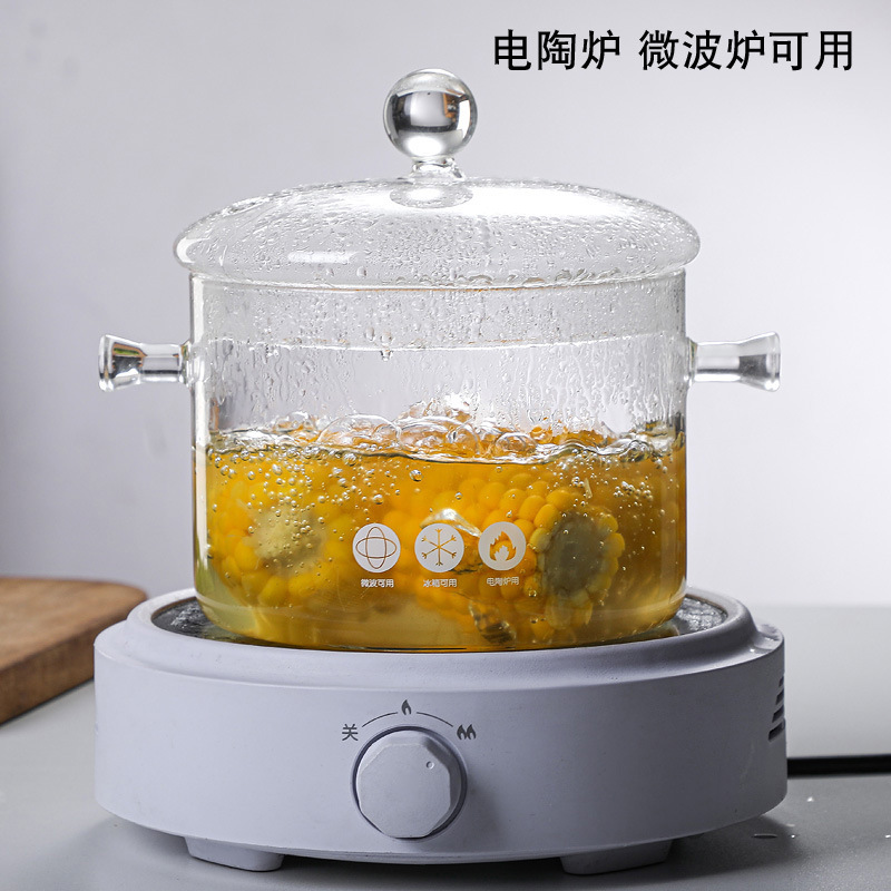 高硼硅玻璃炖锅电陶炉专用加厚透明玻璃泡面锅家用双耳玻璃锅|undefined