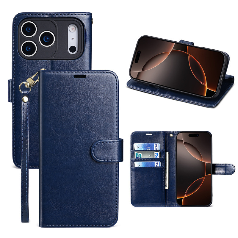 Suitable for Cross-Border Use, iPhone 17 Pro Max Card-Insert Wallet Protective Case, Apple 16 Flip Stand Phone Leather Case