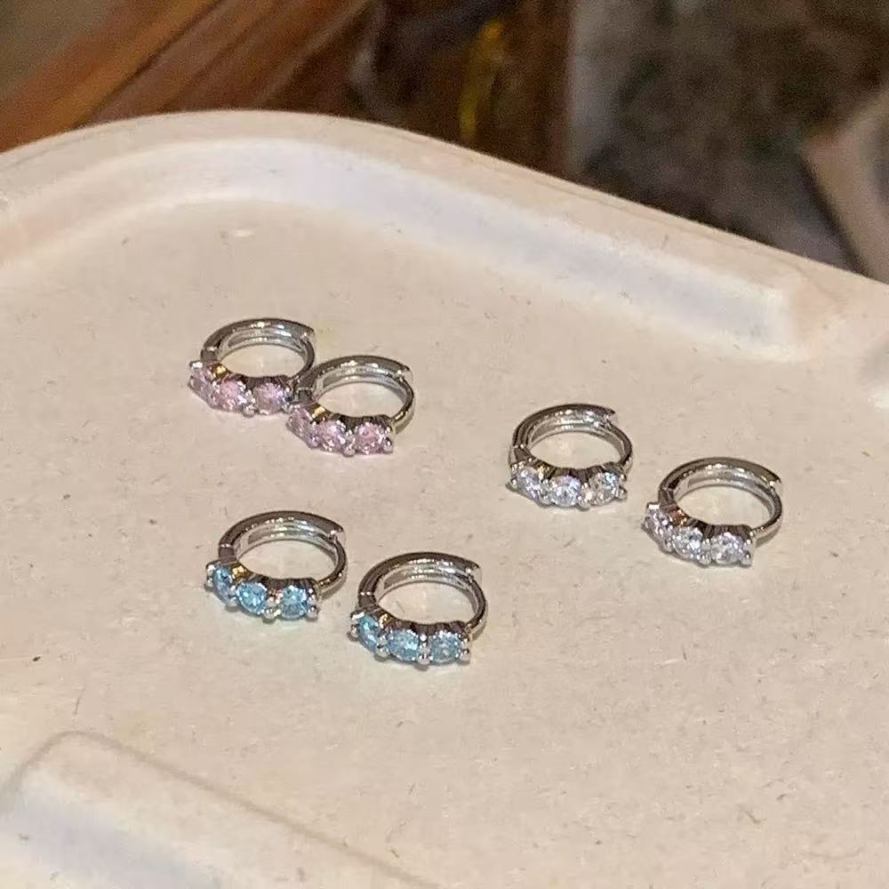 双耳洞彩色锆石耳圈超闪精致素圈耳环小众圈圈耳钉耳扣