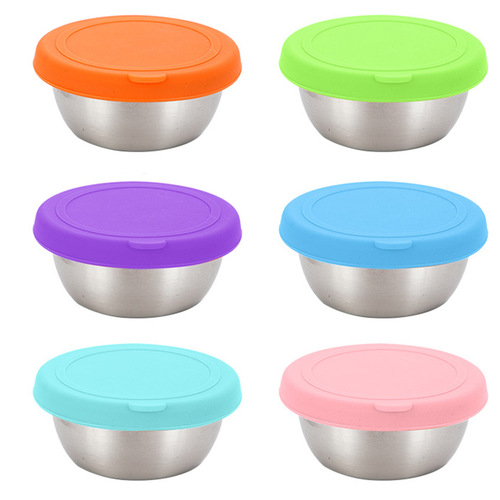 Cross-border 304 stainless steel 50ml sauce cup with leak-proof silicone lid, outdoor portable salad dressing dipping dish
