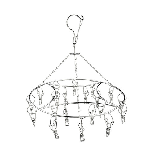 Factory direct sales stainless steel sock rack bold 4.0MM round single layer 24 clip round clothes hanger sock drying rack clothes drying rack