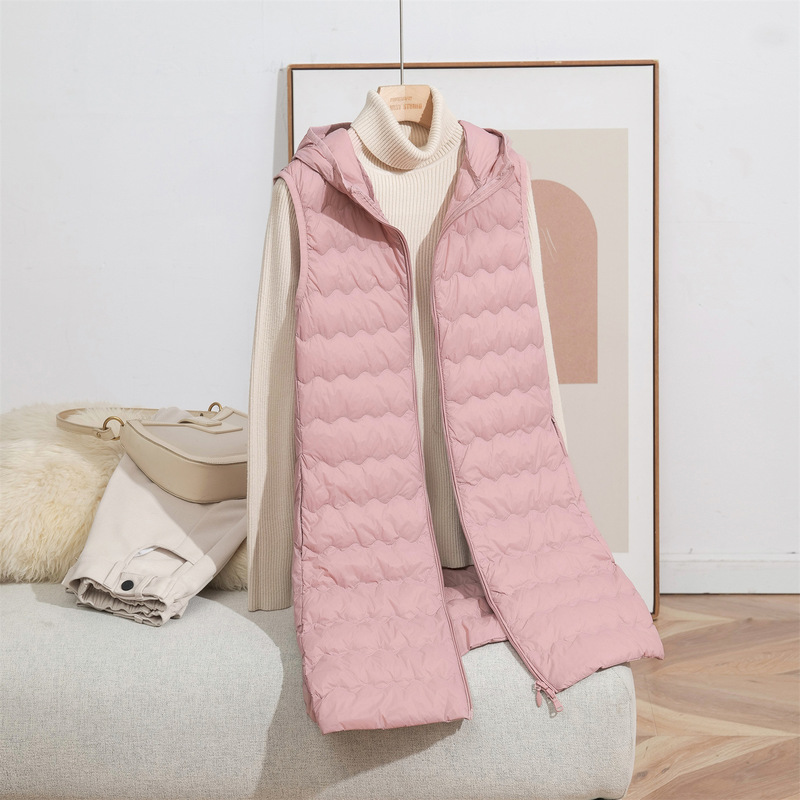 Youjia Clothing Lightweight down Vest for Women, Mid-Length with Hood, 2025 Autumn/Winter, 90% White Duck Down, Warm Vest