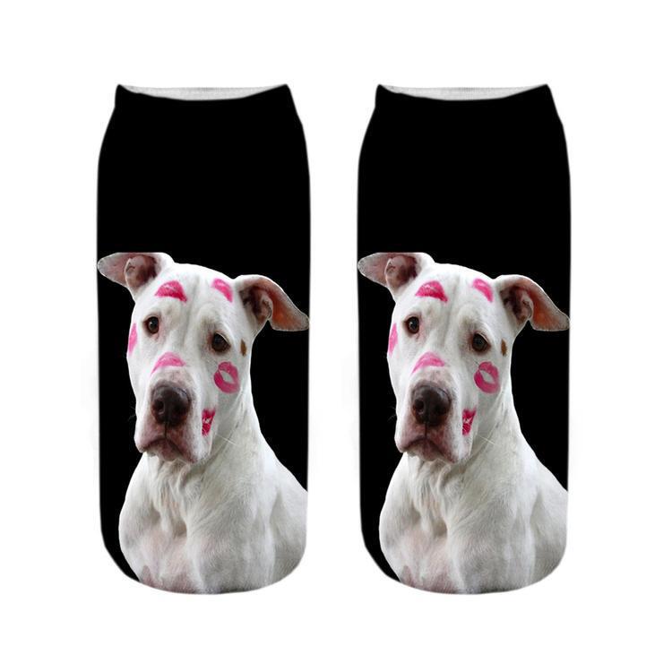 New 3D Printing Funny Cute Cartoon Kitty Unisex Short Socks Creative Colorful Multi Cat Dog Face Happy