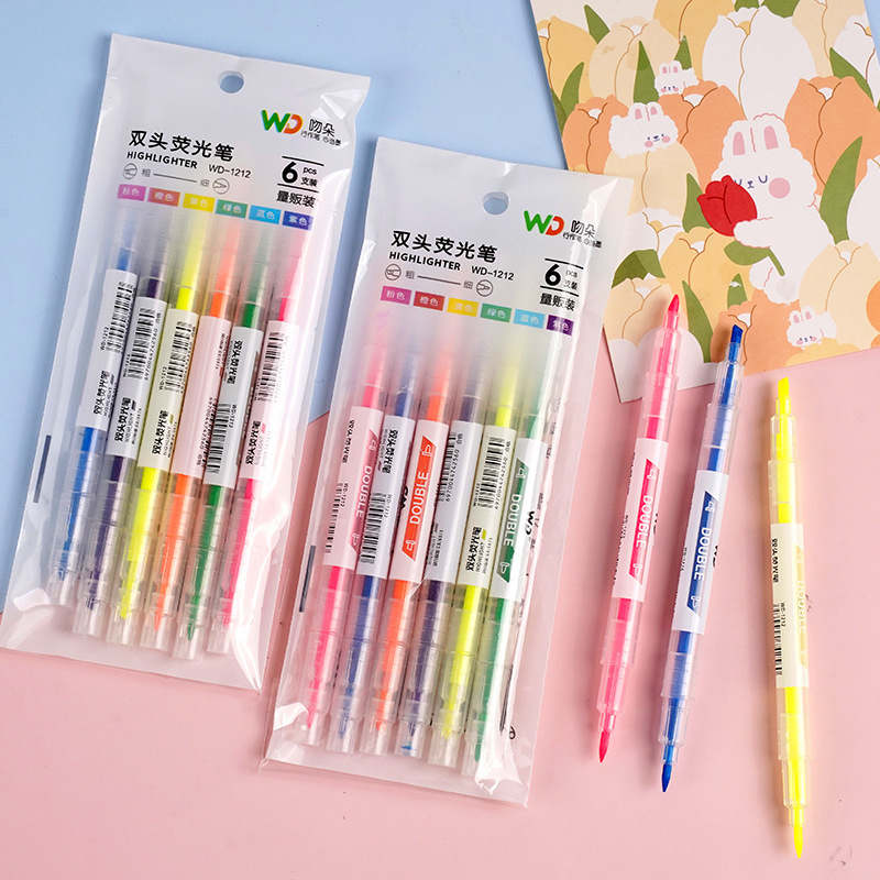 双頭蛍光ペンマーク学生セット蛍光ペン卸売りins高颜値ネット赤マーカーペンノートペン|undefined