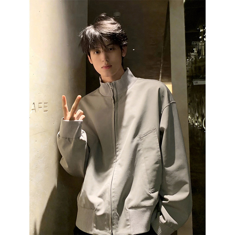 春秋潮牌短款宽松Boxy夹克男款休闲大码立领棒球服美式飞行员外套