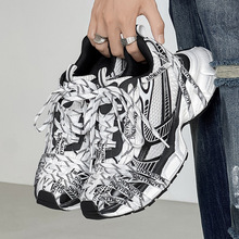 蜘蛛编织绑带字母老爹鞋男女秋新款做旧厚底网面透气运动鞋8653