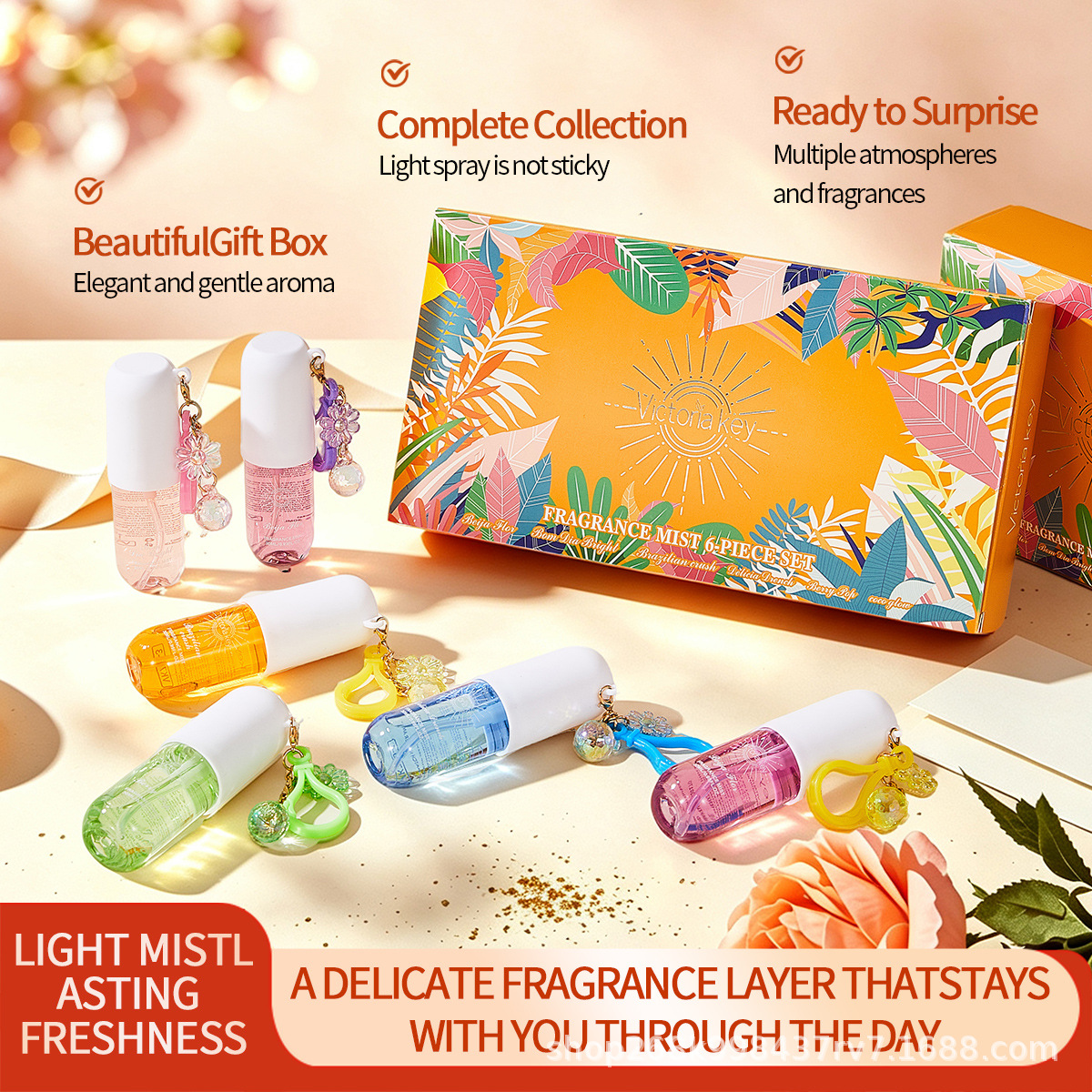 Cross-border Victoria Key tropical fragrance body mist gift set, complete with a pendant charm and a portable eau de toilette