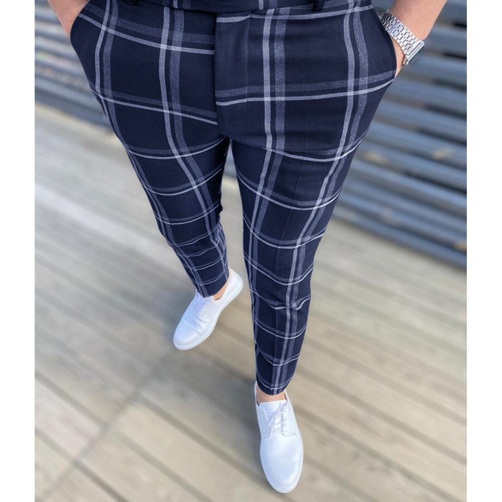 Spring New High Waist Suit Pants Men Fashion England Style Plaid Business Casual Trousers Mens Slim Fit Formal Pants Man_voghion.com