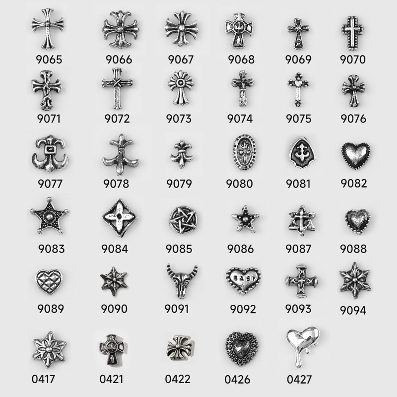 Retro Cross Nail Art Accessories Wholesale Punk Style Cross Scout Flower Dark Style Silver Metal Nail Accessories