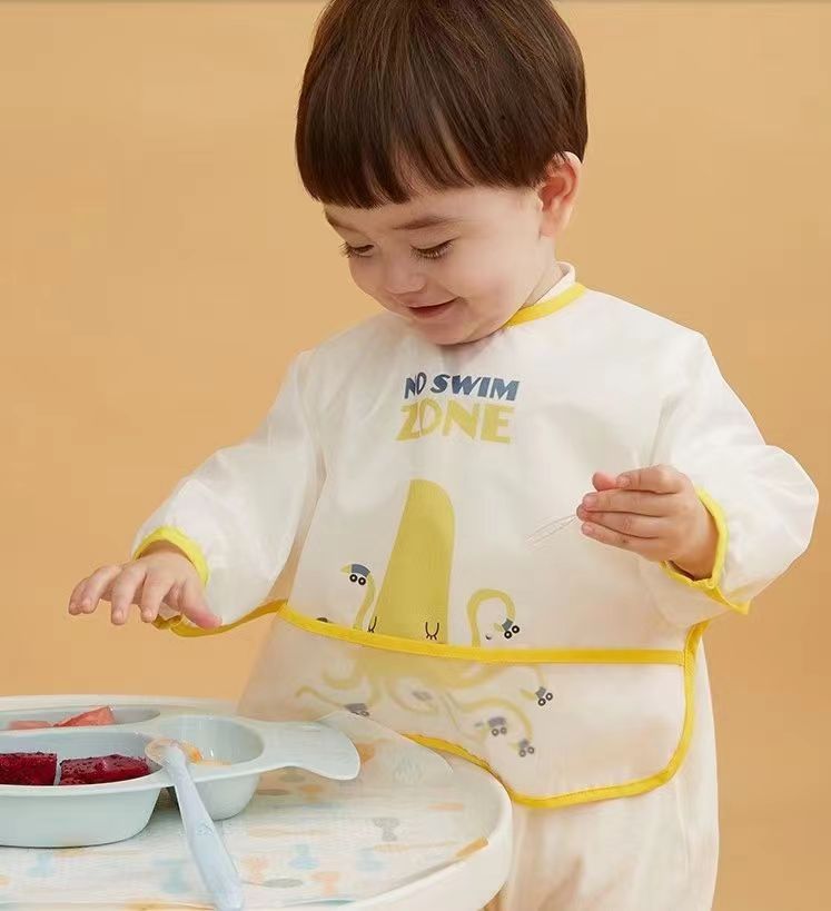 Japanese-style children's waterproof apron, baby long-sleeved reverse dress, anti-dirty eating clothes, painting clothes