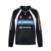 缎面拼接长袖V领polo领T恤上衣宽松休闲春秋男款运动橄榄球衣潮牌