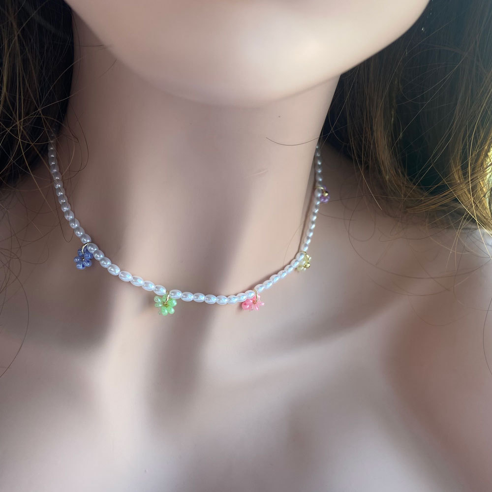 Daily Occasion Pearl Material 1 Piece Simple Style Flower Pearl Beaded Women's Necklace