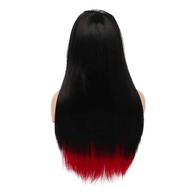 Perruque synthétique 2023, nouveaux cheveux lisses, fente partielle, longue frange dégradée, haute température, soie Rose maille, ensemble de tête complète_voghion.com
