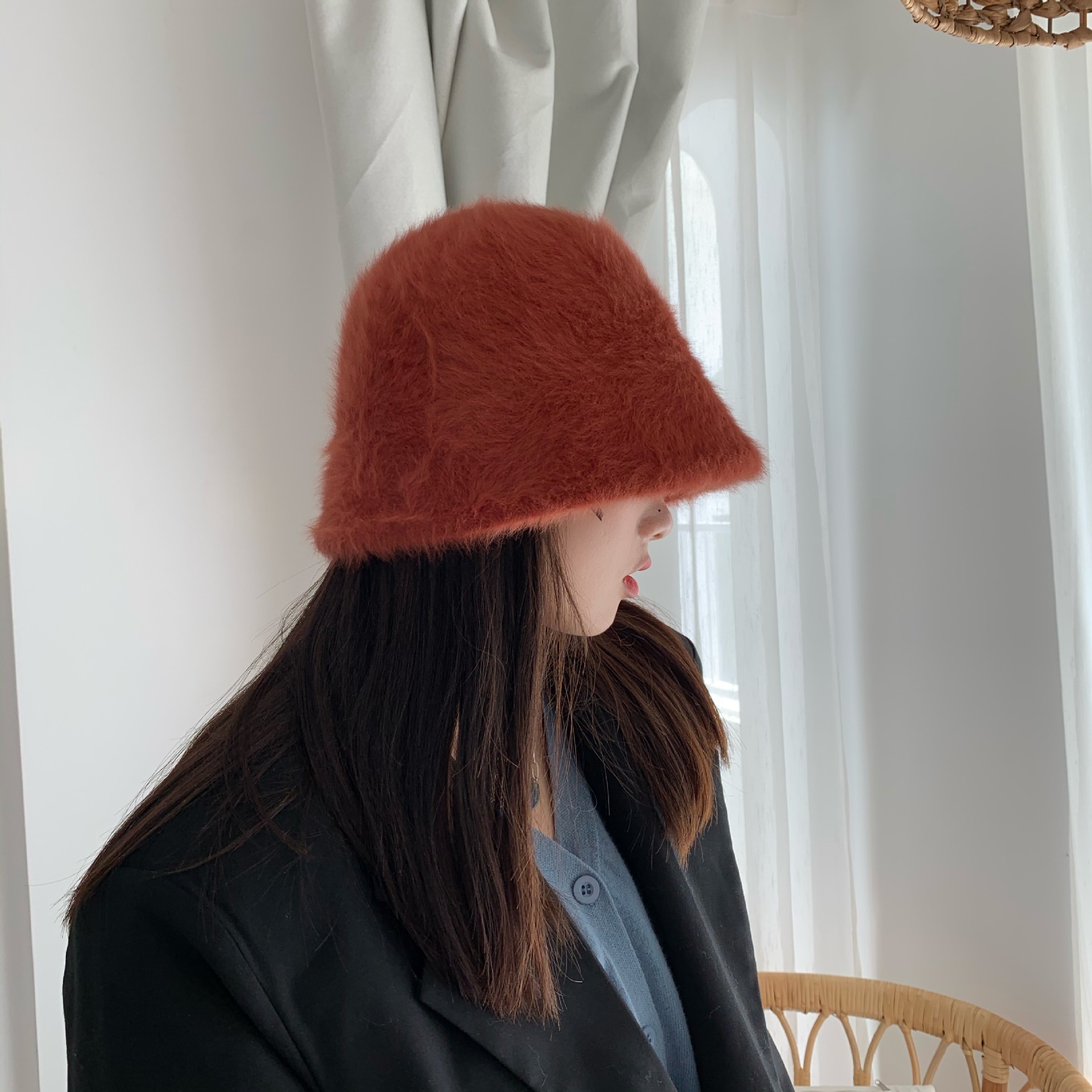 144g Weight Bucket Hat Hats Type Shopping Occasion Women's Sweet Solid Color Big Eaves Bucket Hat