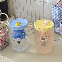 韩国ins风大容量玻璃吸管杯子少女心水杯学生喝水杯子玻璃杯雪人
