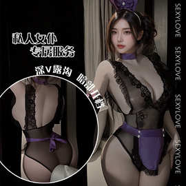 大码情趣内衣性感透视蕾丝诱惑女仆装qqny睡衣纯欲兔女郎制服深V