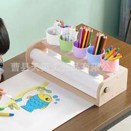 木质儿童卷纸绘画架台式实木收纳画架儿童画画工具套装桌面卷轴架