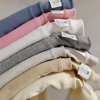 精梳棉卫衣男士重磅加厚不起球圆领宽松潮牌纯色百搭长袖T恤内搭